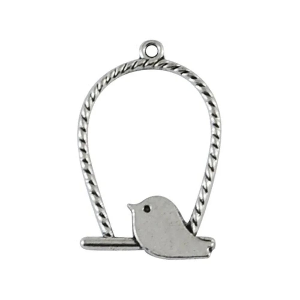 6pcs Bird‎ Charms Silver Tone